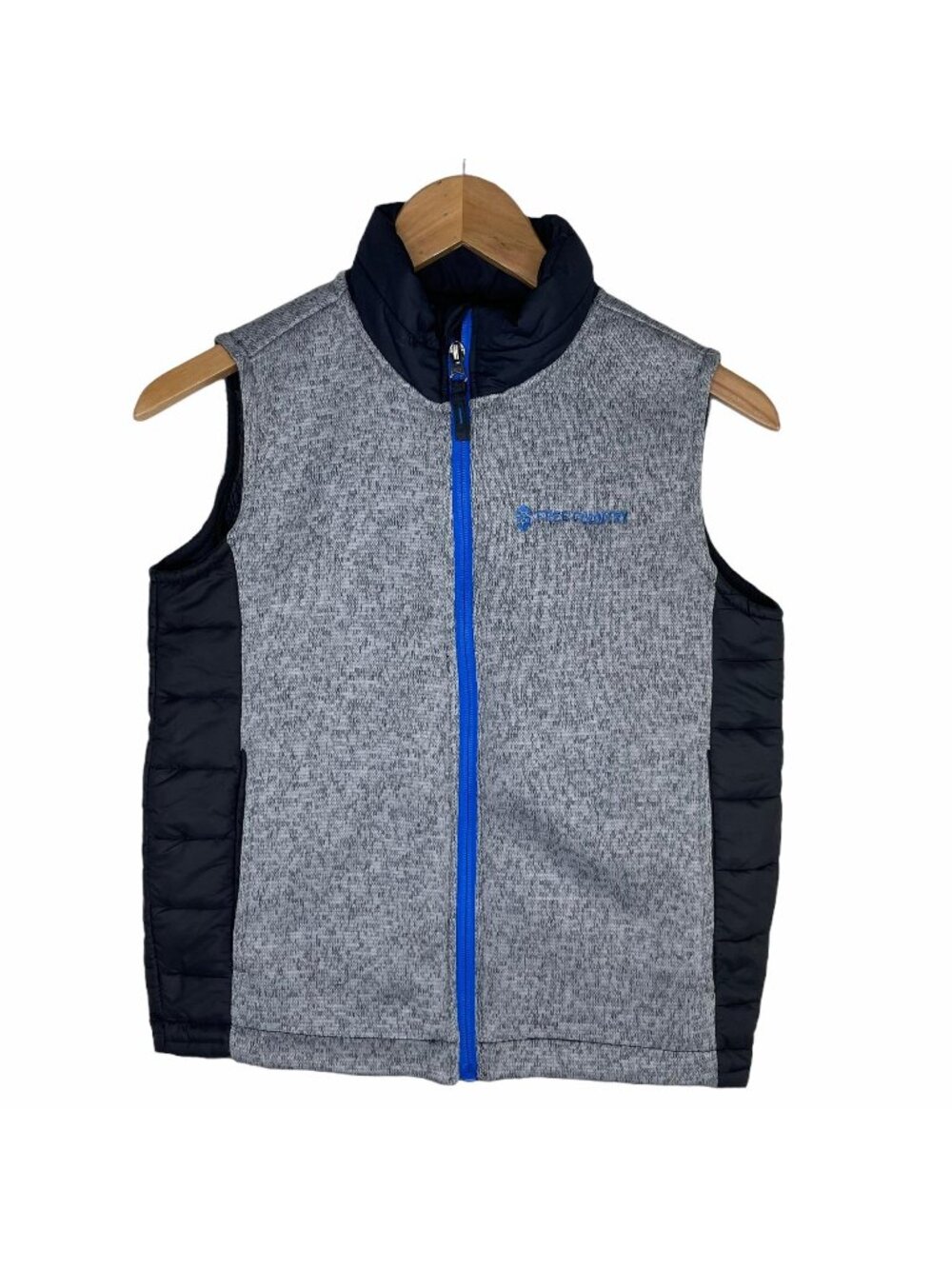 Free Country Vest Youth Medium Full Zip Fleece Knit Vest Gray Mock Neck Outdoor